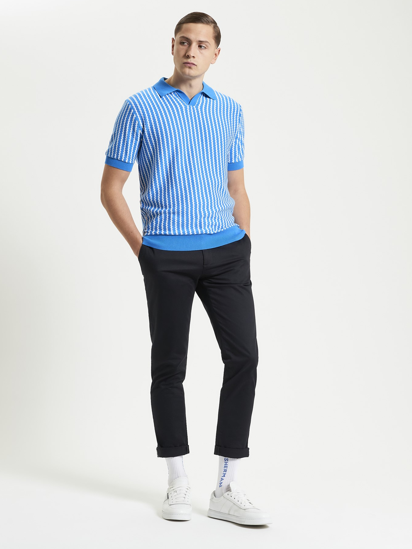 Ben Sherman Wave Knit Polo Shirt Blue