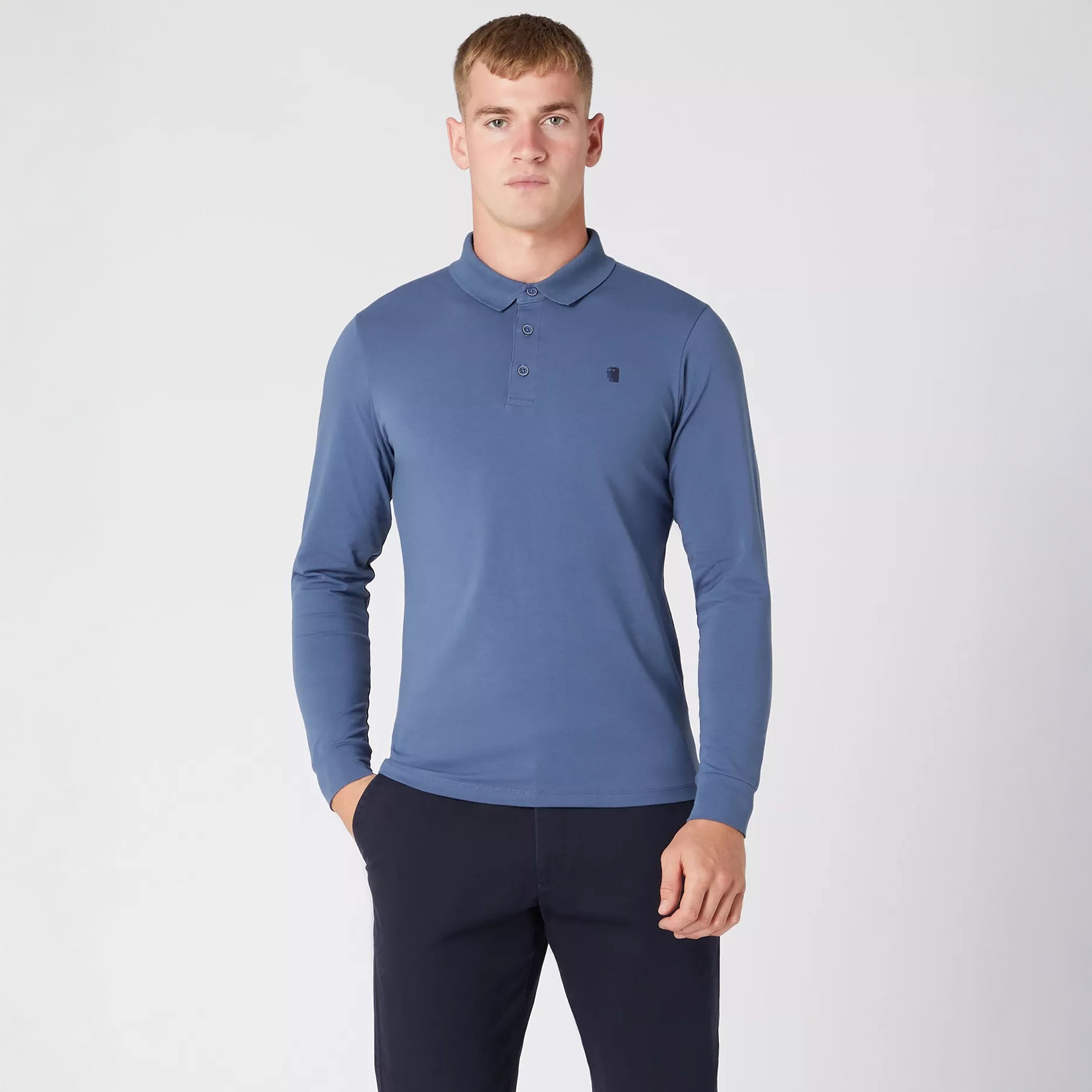 Remus Uomo Long Sleeve Polo Shirt Blue