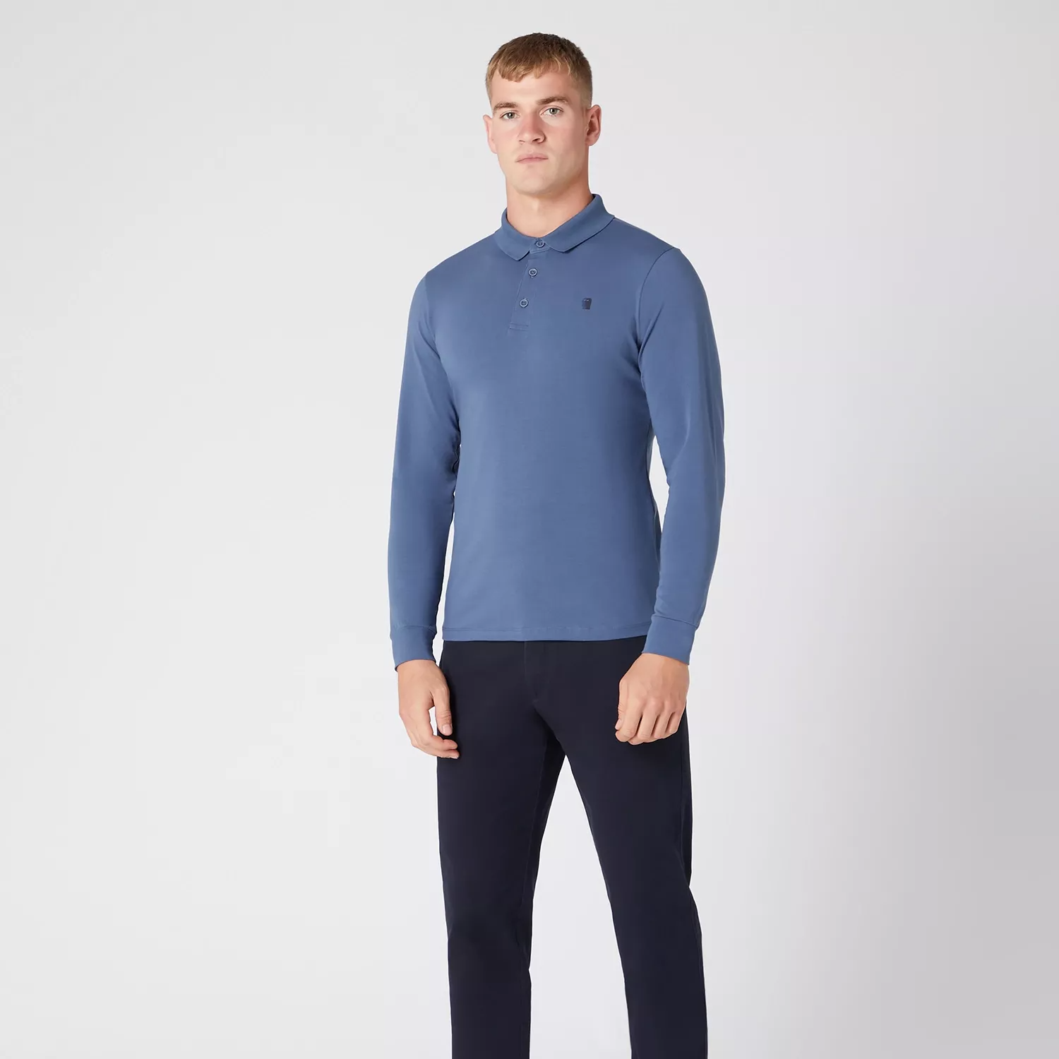 Remus Uomo Long Sleeve Polo Shirt Blue