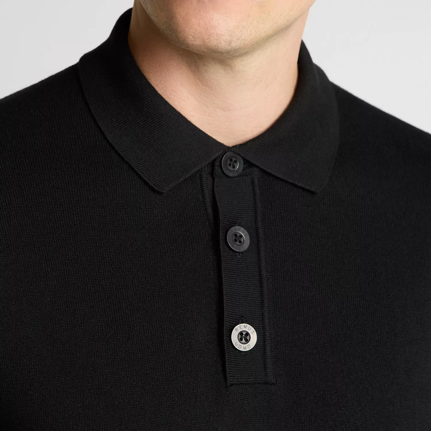 Remus Uomo Knitted Polo Shirt Black