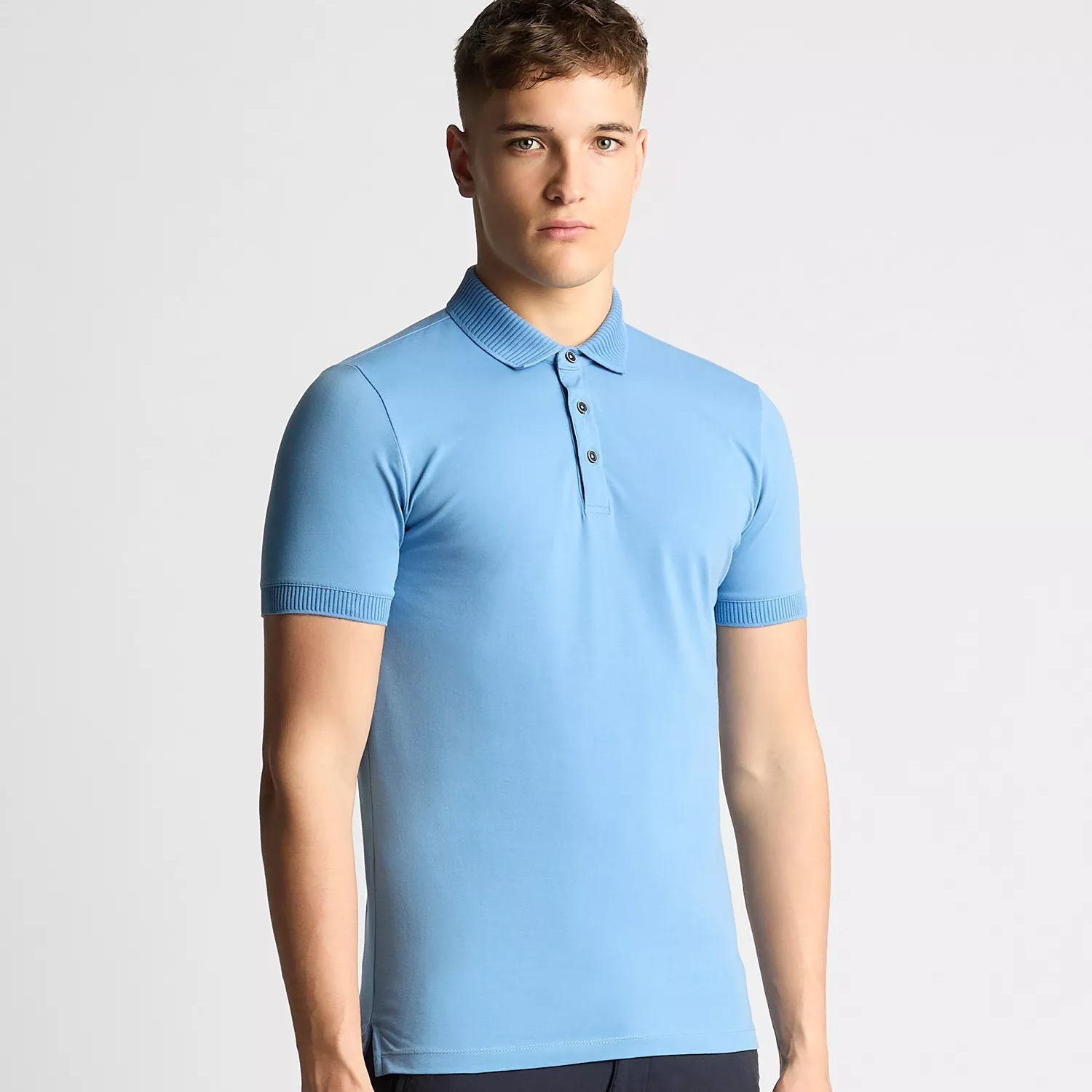 Remus Uomo Ribbed Collar Polo Shirt Sky