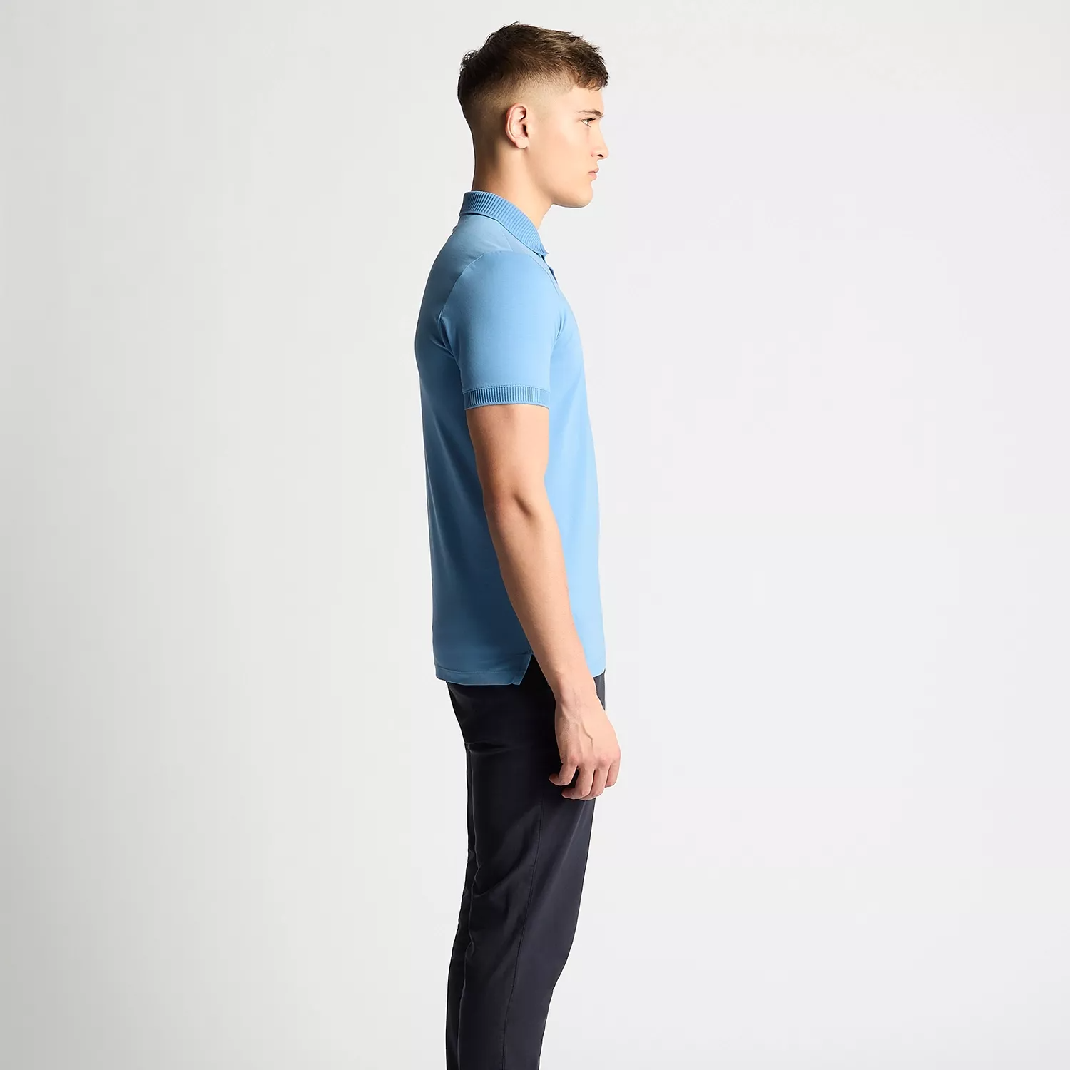 Remus Uomo Ribbed Collar Polo Shirt Sky