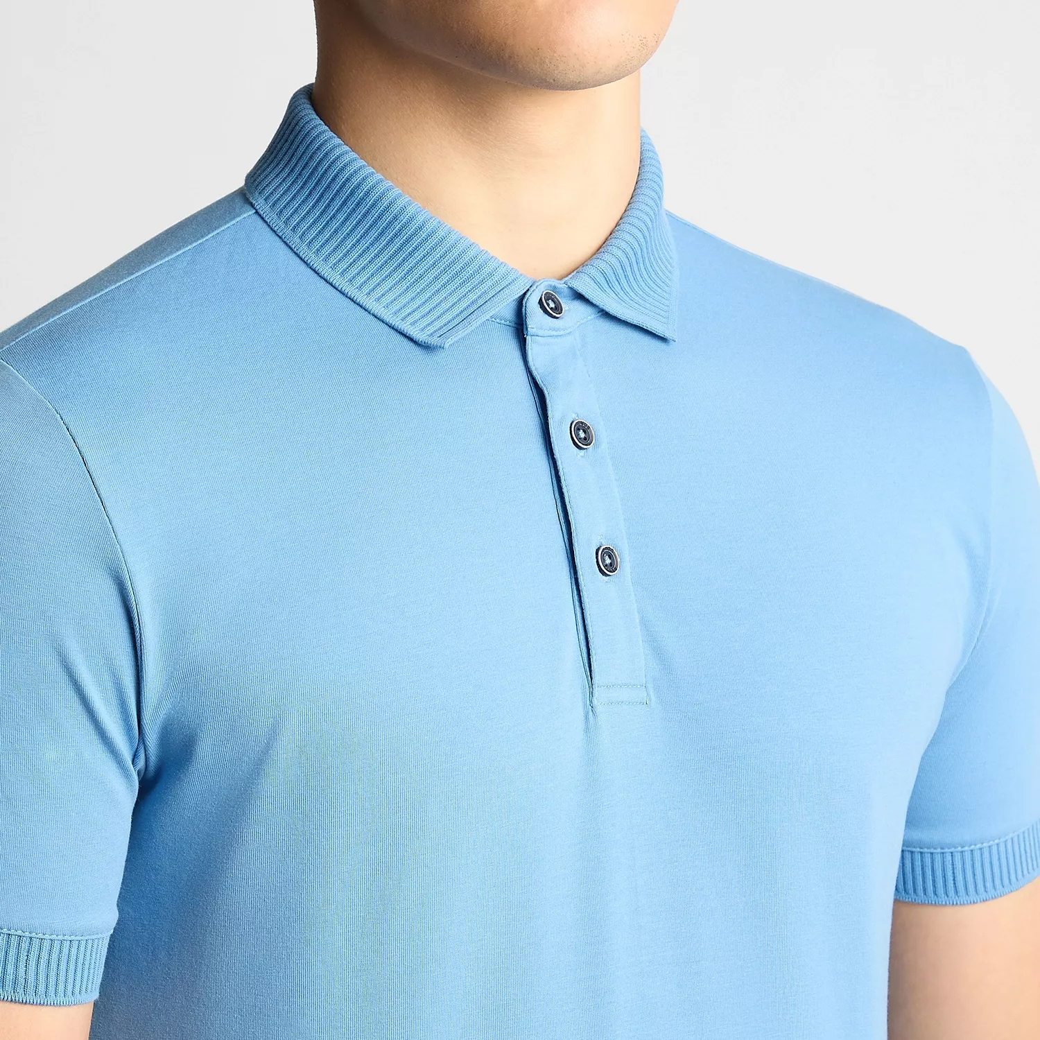 Remus Uomo Ribbed Collar Polo Shirt Sky