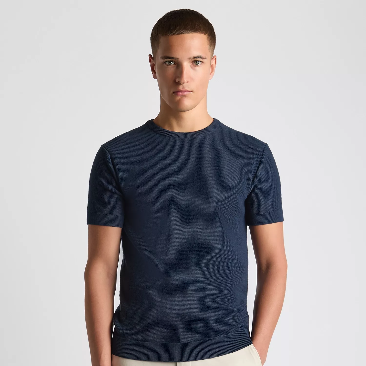 Remus Uomo Waffle Knit T-Shirt Navy