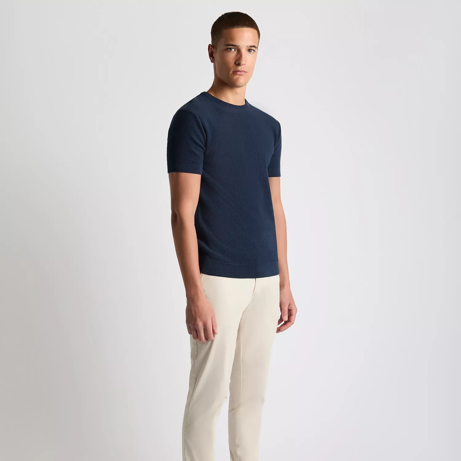 Remus Uomo Waffle Knit T-Shirt Navy