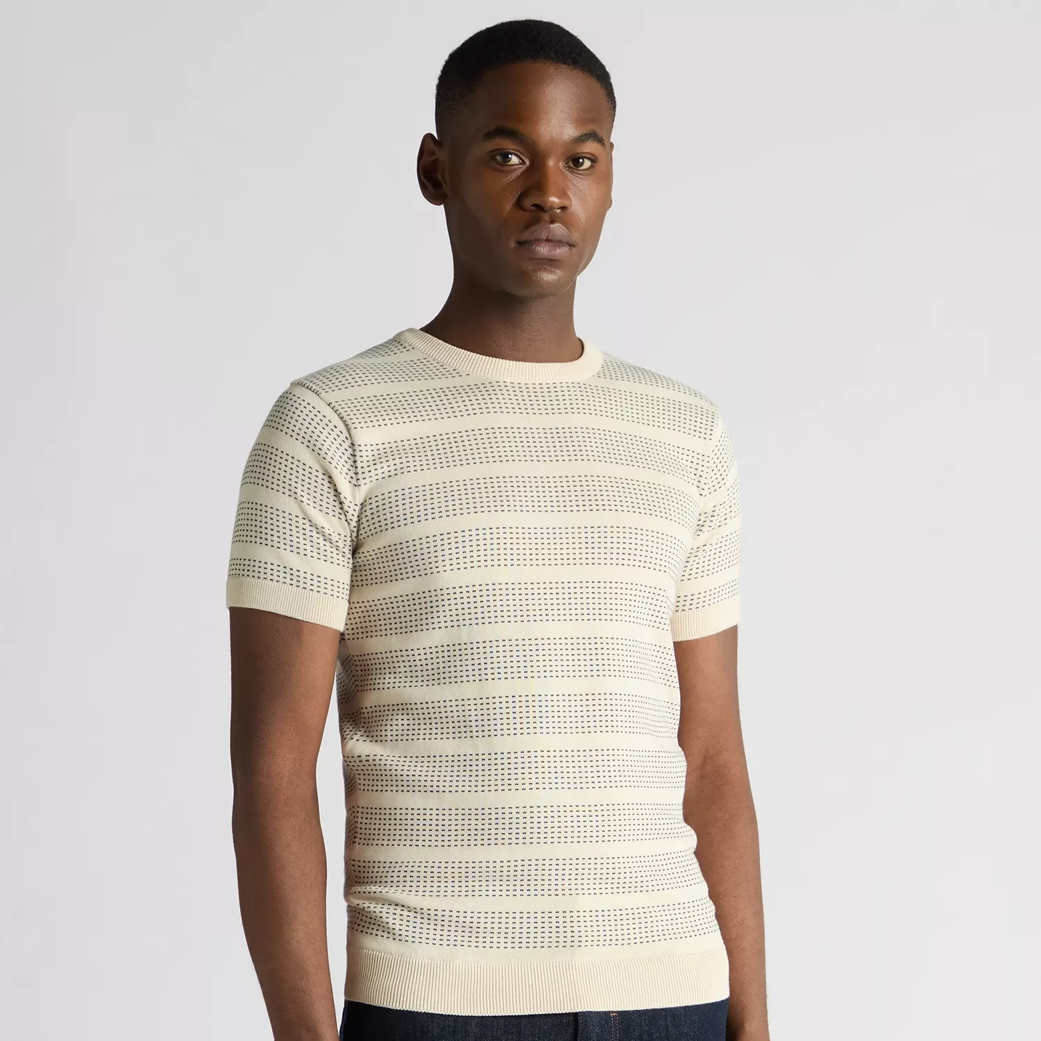 Remus Uomo Jacquard Knit T-Shirt Beige