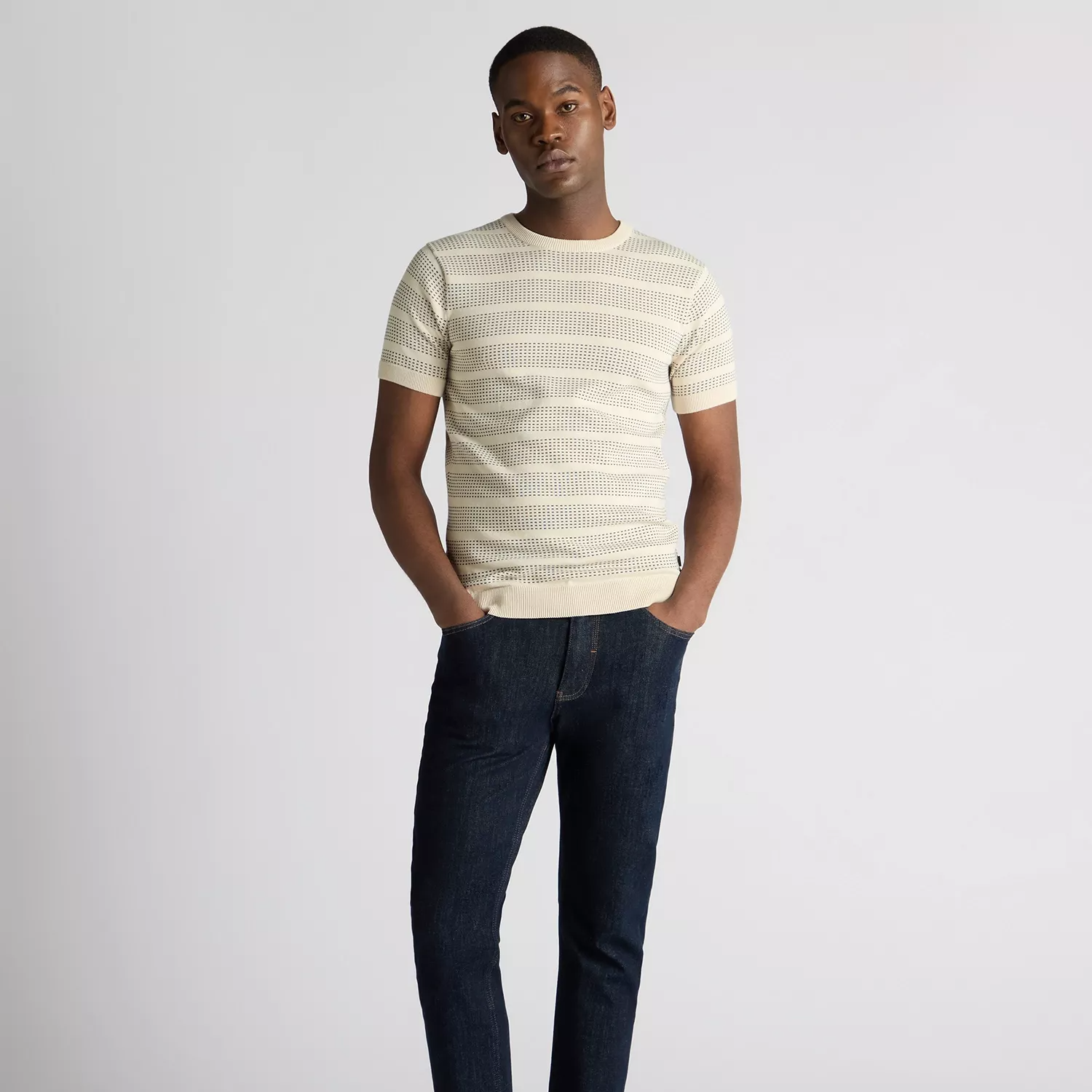 Remus Uomo Jacquard Knit T-Shirt Beige