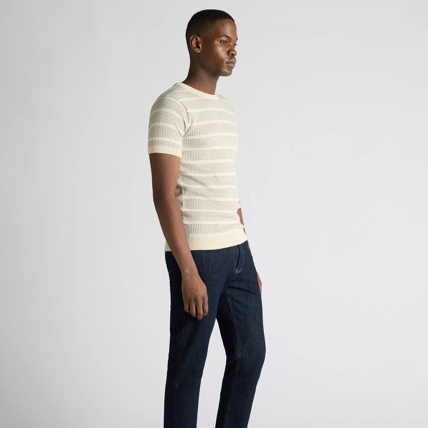 Remus Uomo Jacquard Knit T-Shirt Beige