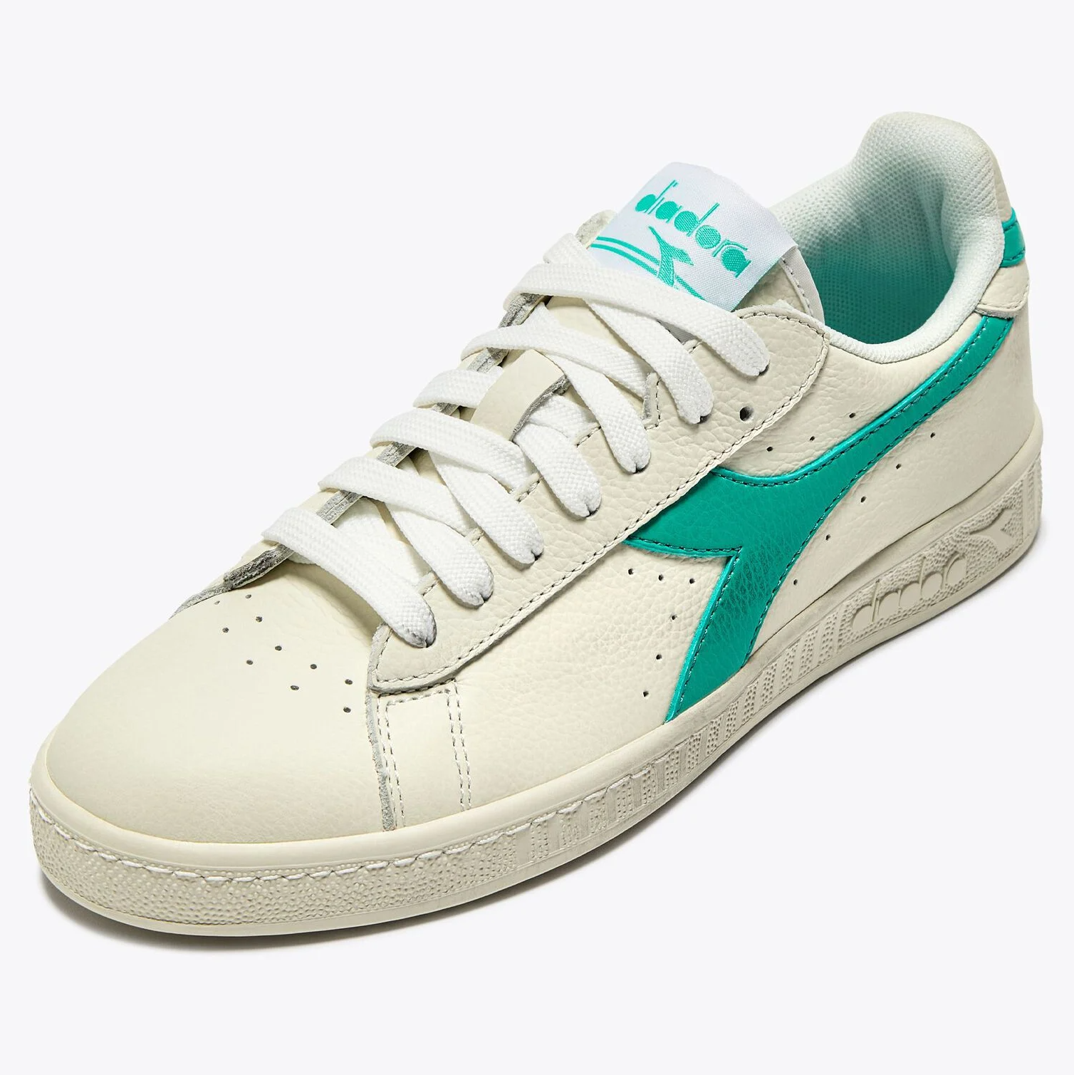 Diadora Game Low Leather Trainers White/Cyan