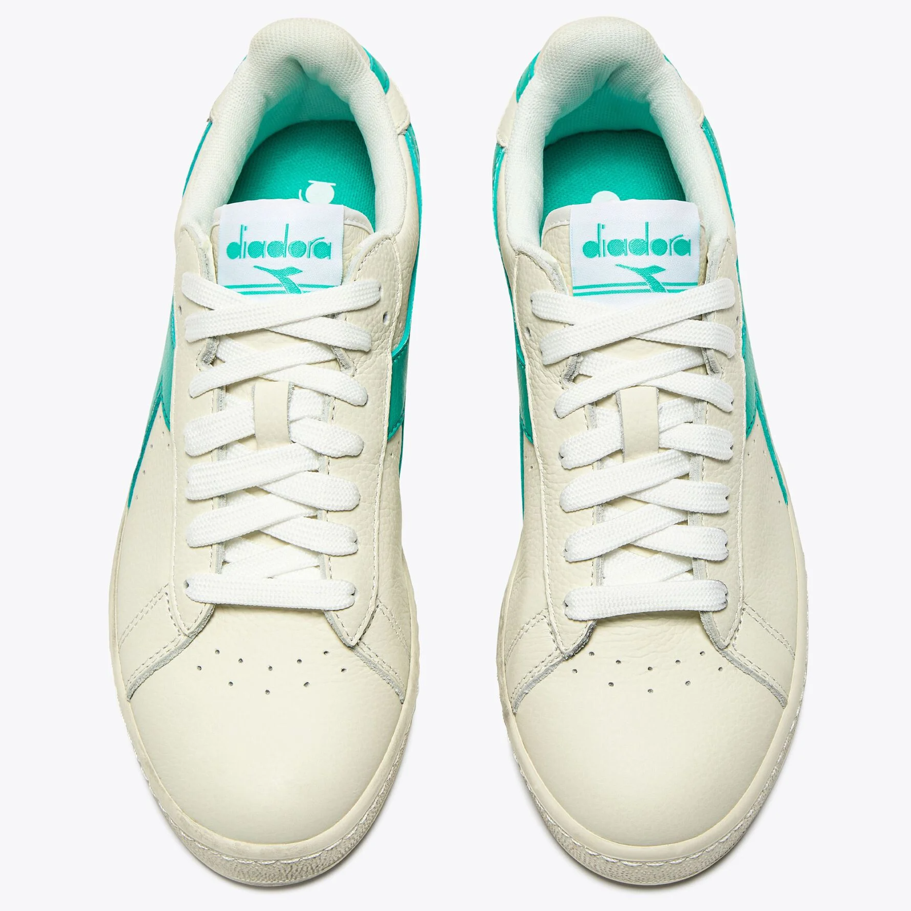 Diadora Game Low Leather Trainers White/Cyan