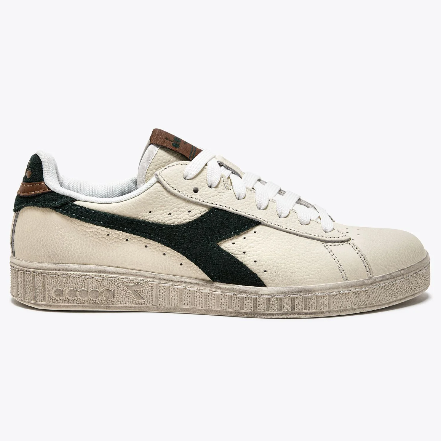Diadora Game Low Leather Trainers White/Dark Green
