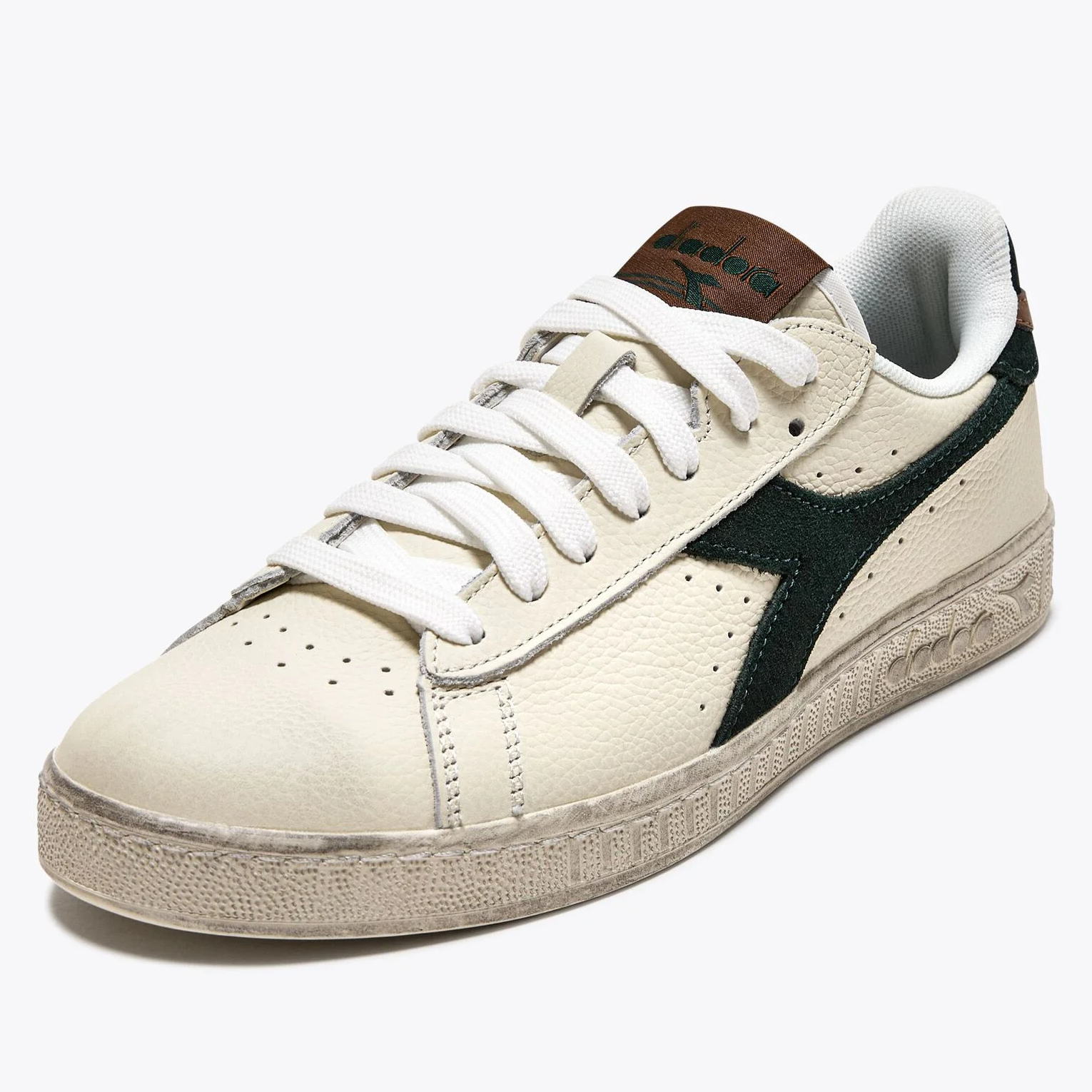 Diadora Game Low Leather Trainers White/Dark Green