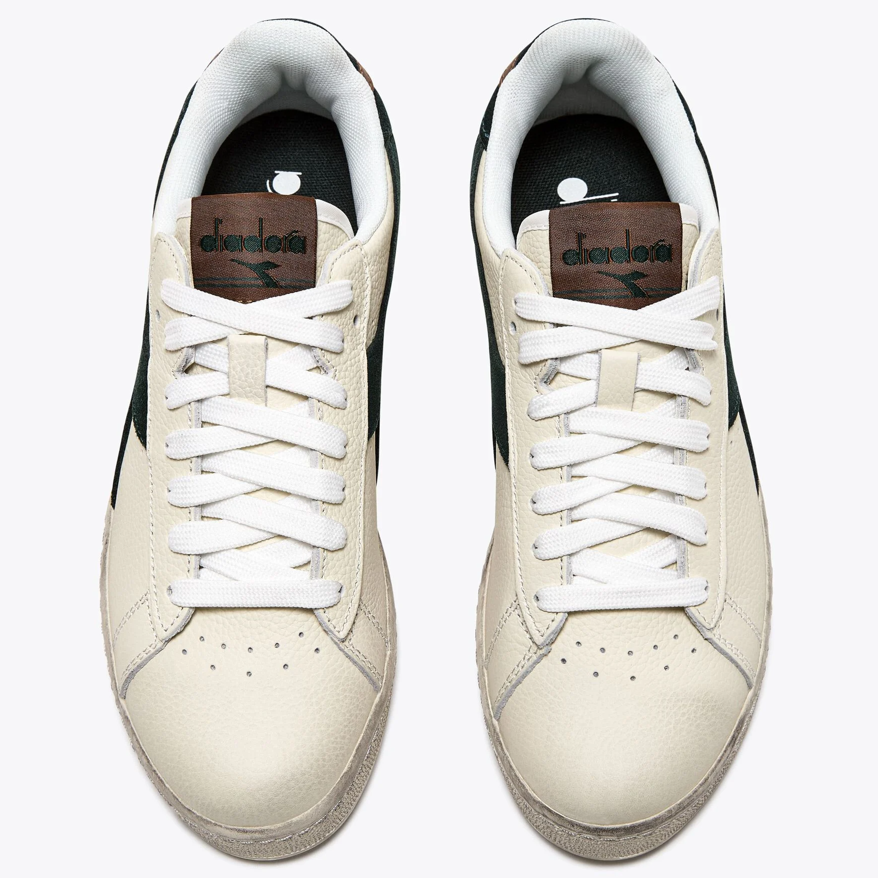 Diadora Game Low Leather Trainers White/Dark Green