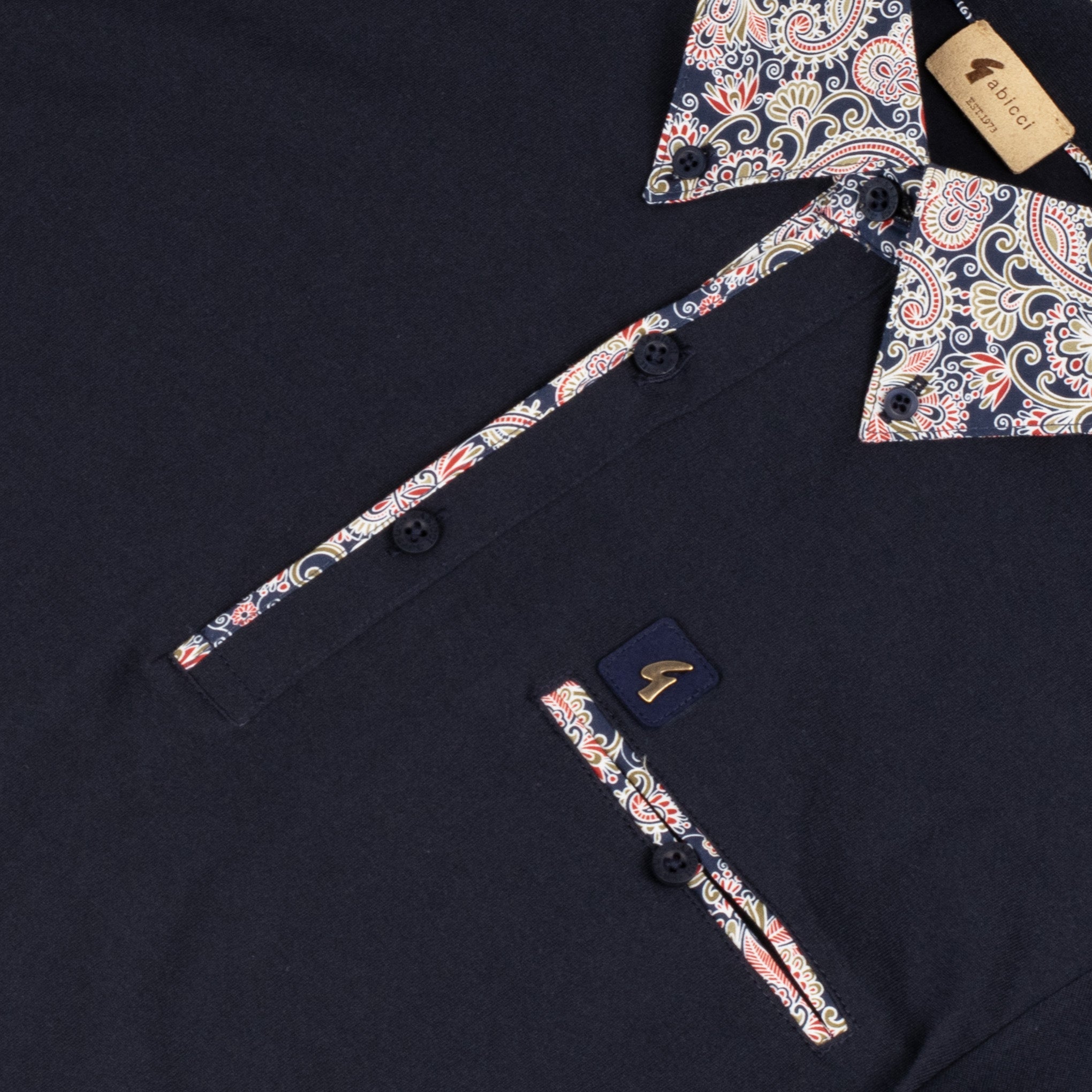 Gabicci Vintage Paisley Polo Shirt Navy