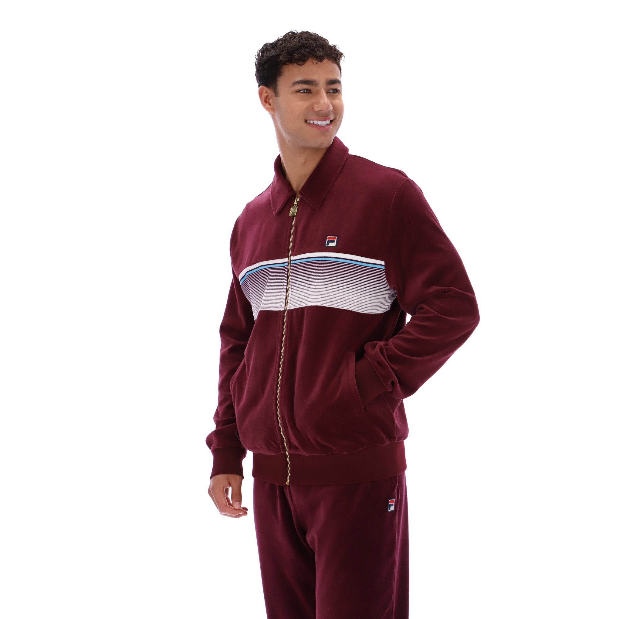 Fila Vintage Malakai Velour Track Top Burgundy