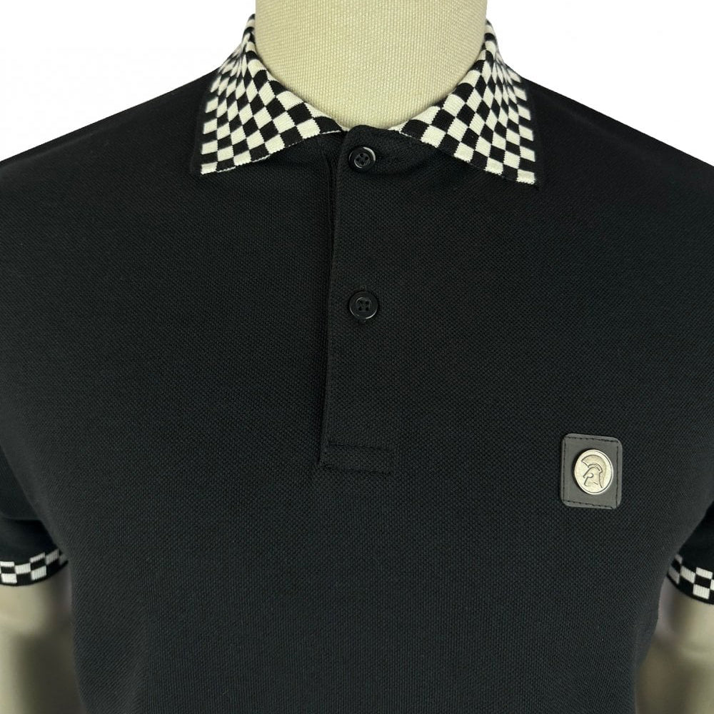 Trojan Chequered Trim Polo Shirt Black/White