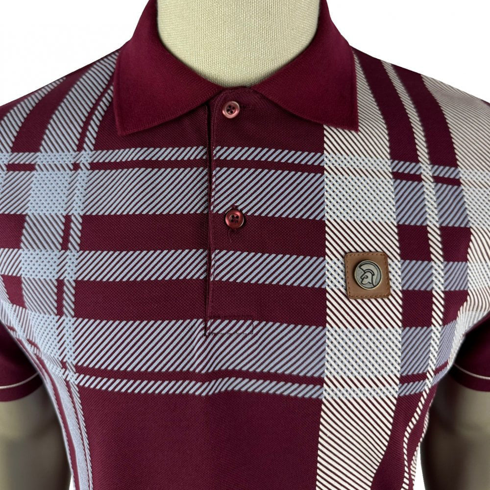 Trojan Oversize Check Polo Shirt Claret/Blue