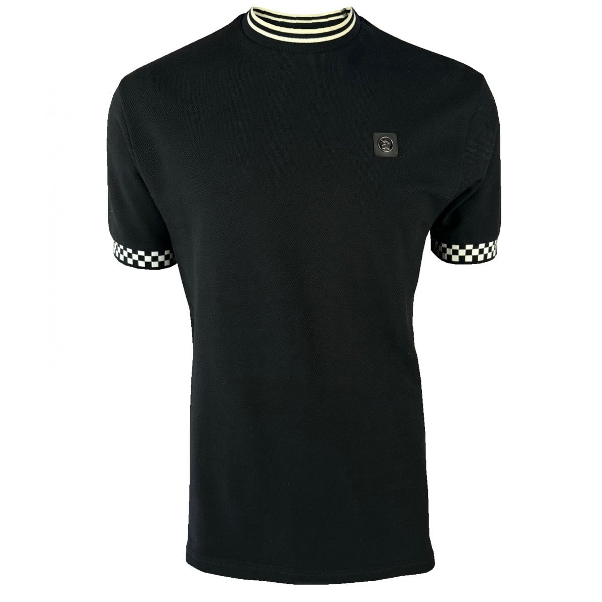 Trojan Chequerboard Trim T-Shirt Black