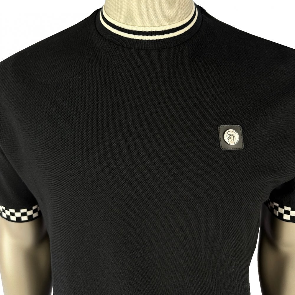 Trojan Chequerboard Trim T-Shirt Black
