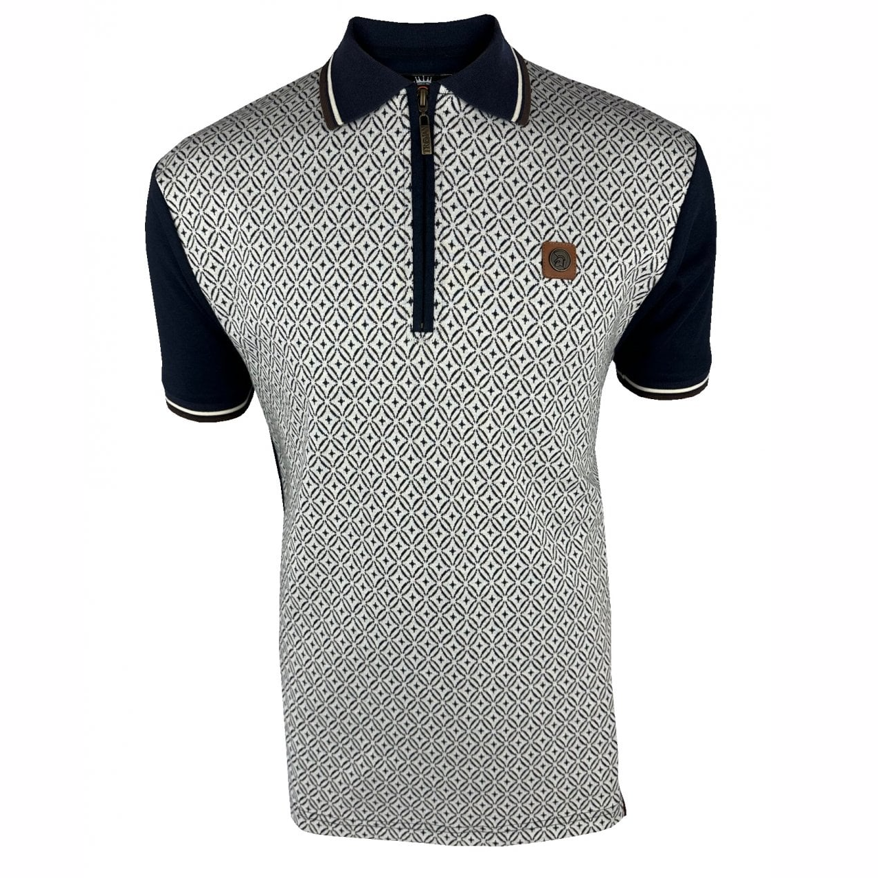 Trojan Geometric Pattern Polo Shirt Navy