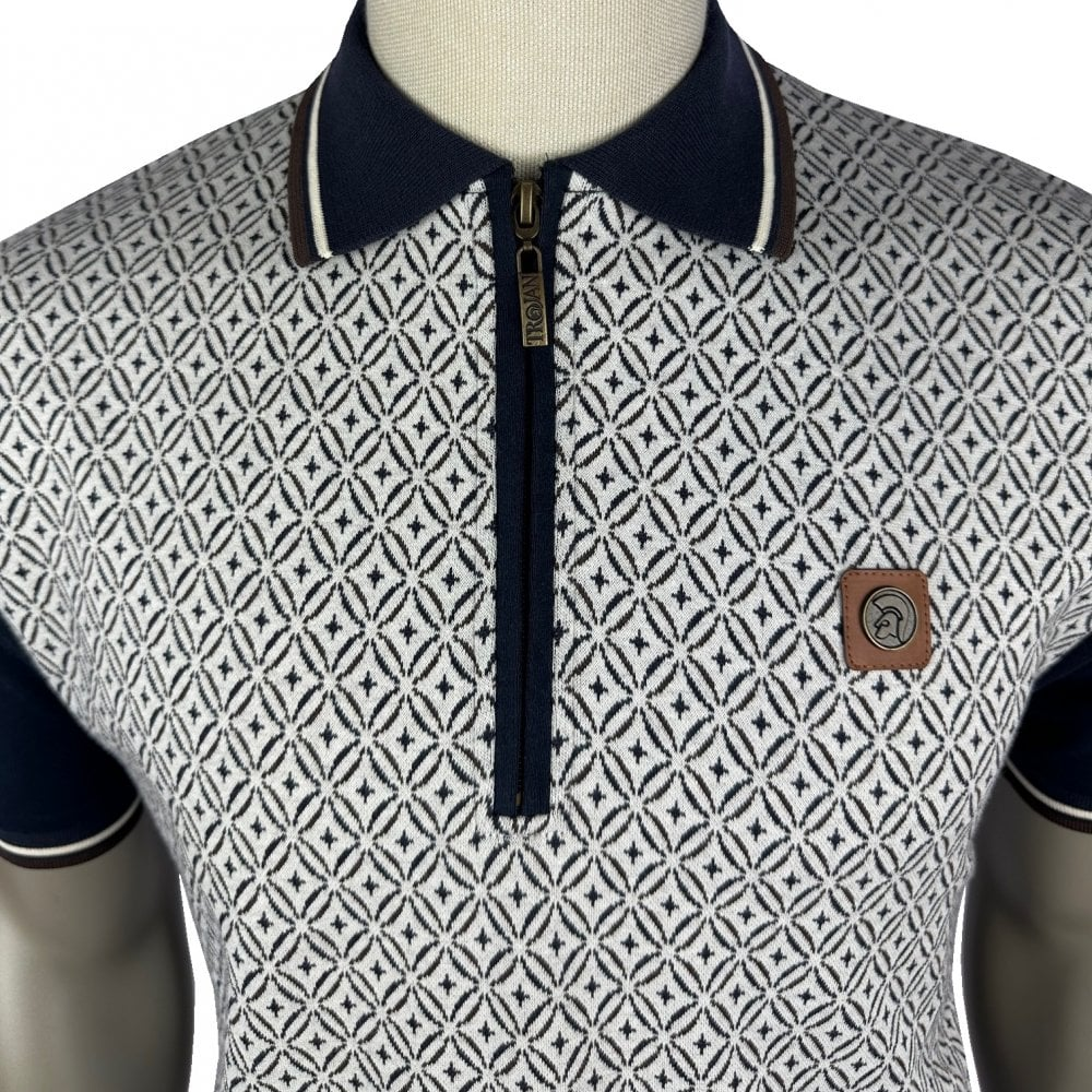 Trojan Geometric Pattern Polo Shirt Navy