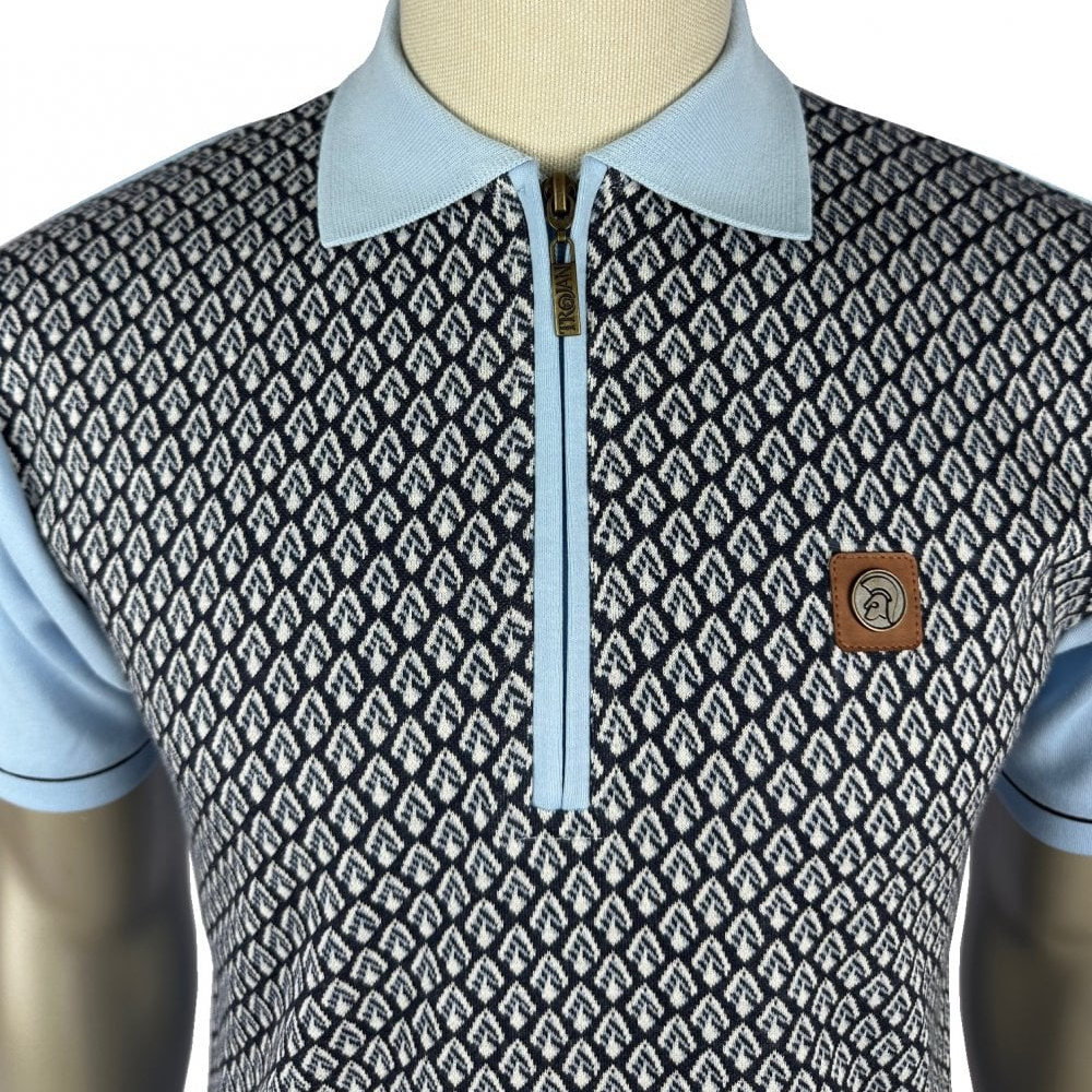 Trojan Jacquard Pattern Polo Shirt Sky