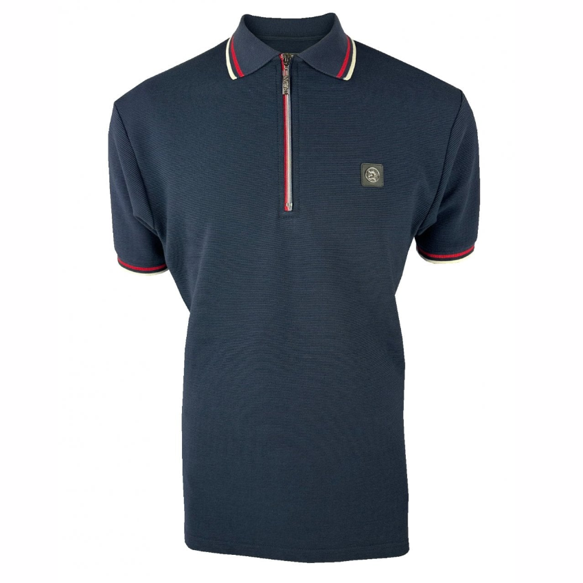 Trojan Ottoman Rib Zip Polo Shirt Navy