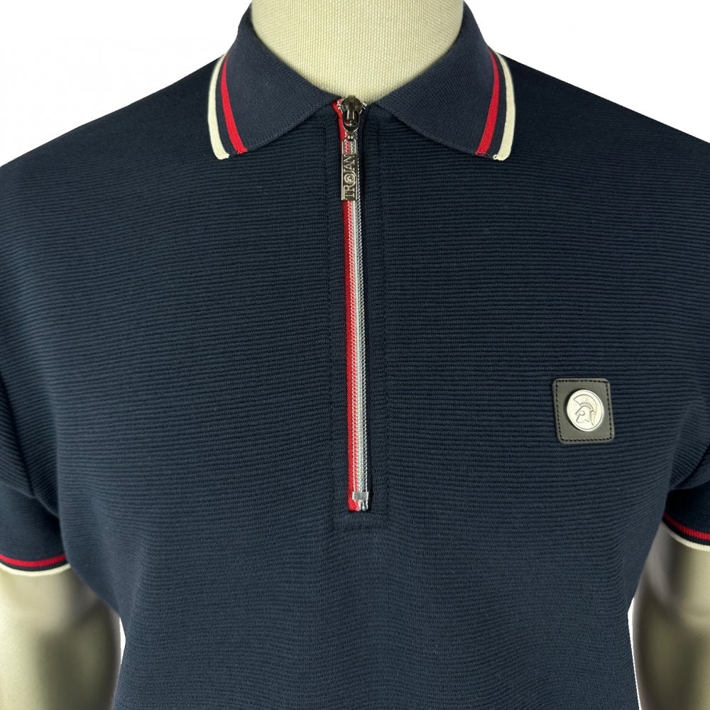 Trojan Ottoman Rib Zip Polo Shirt Navy
