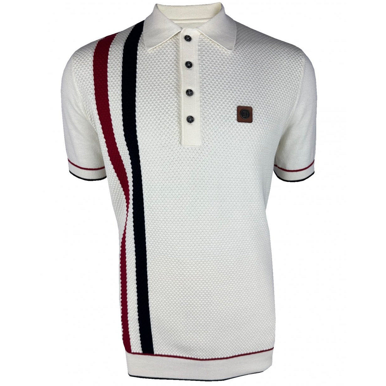 Trojan Racing Stripe Knit Polo White