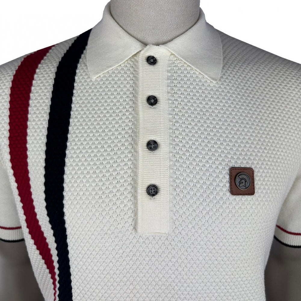 Trojan Racing Stripe Knit Polo White