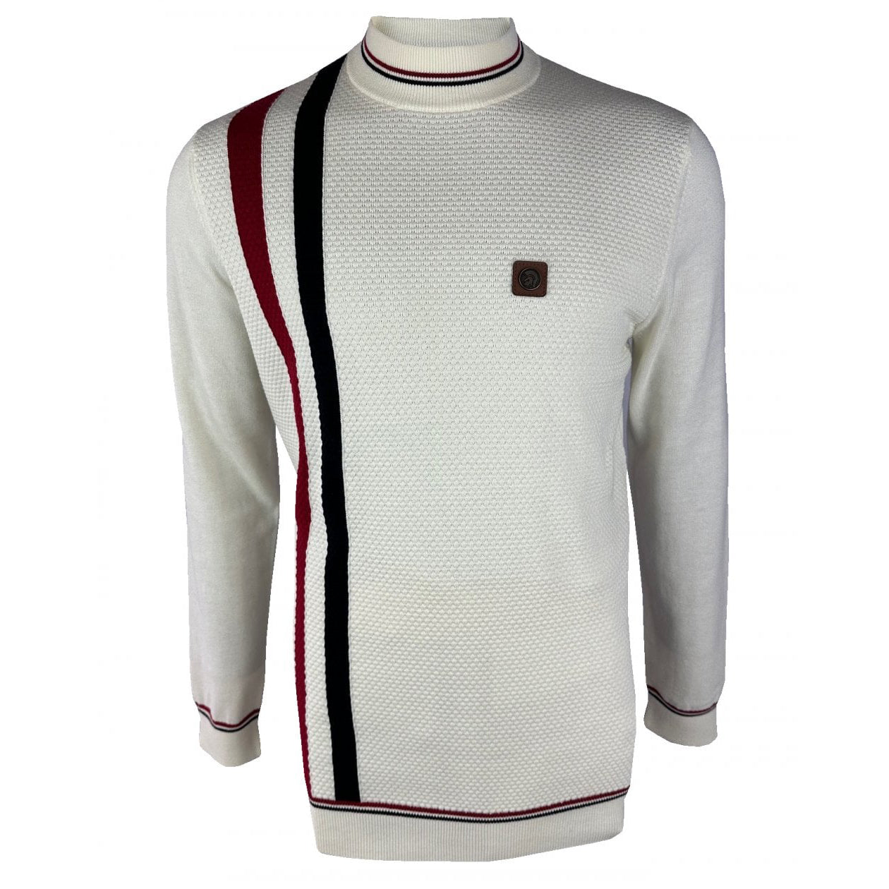 Trojan Racing Stripe Knit Turtleneck White