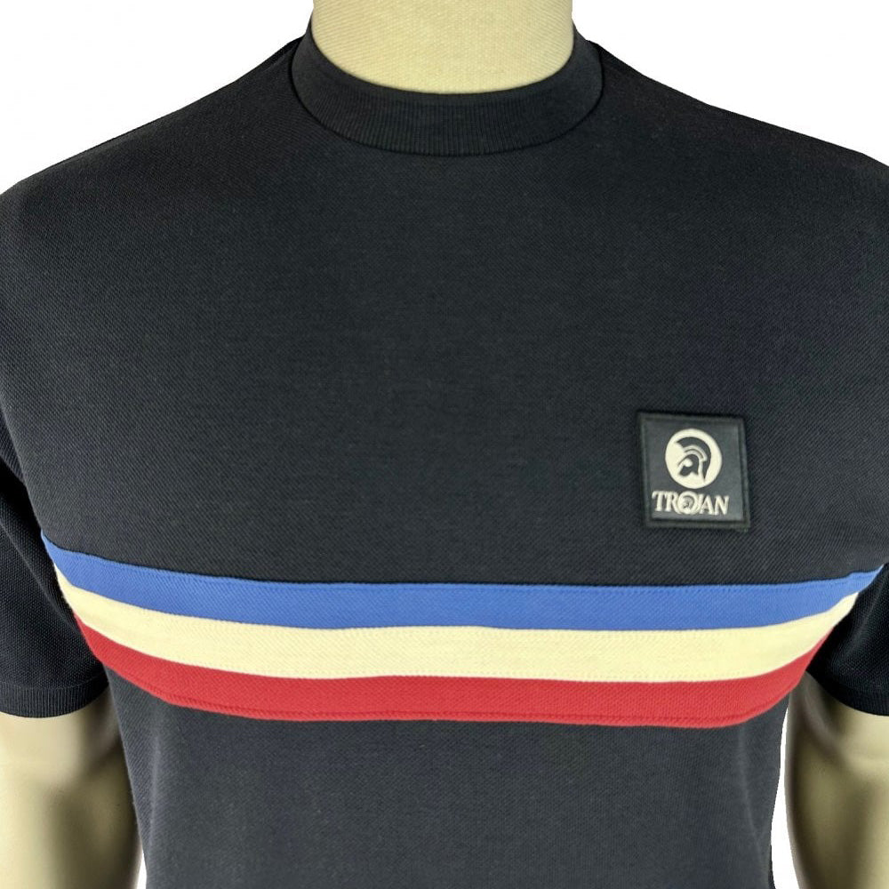 Trojan Retro Stripe T-Shirt Navy