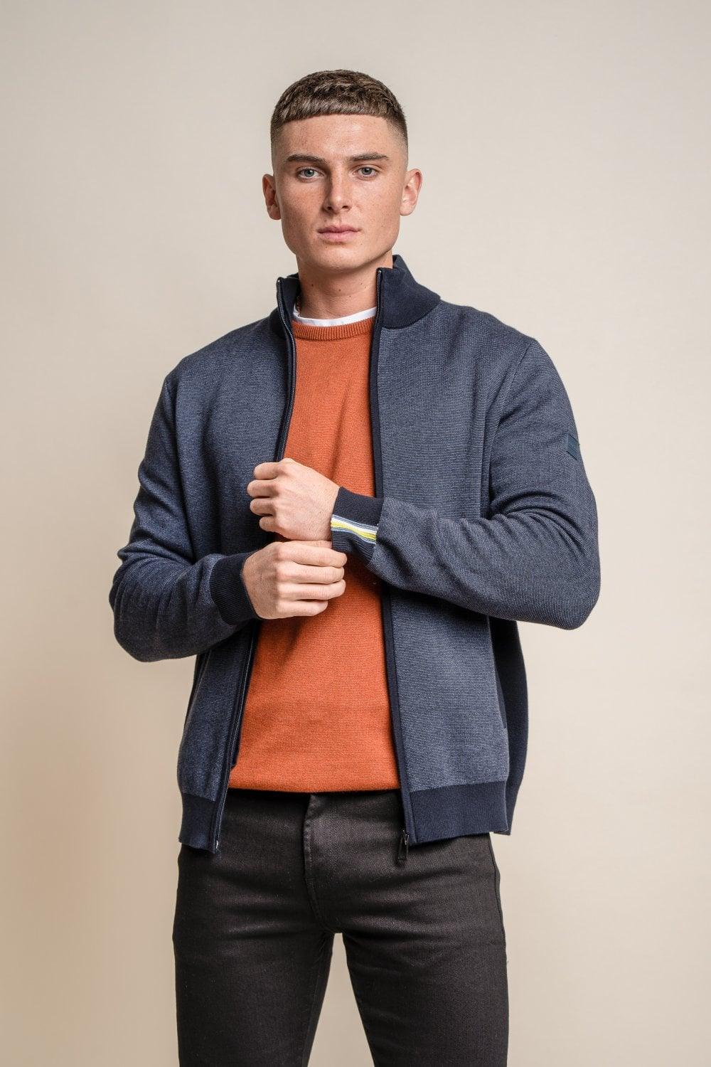 Cavani Artega Knitted Jacket Navy Blue Men s Urban Menswear