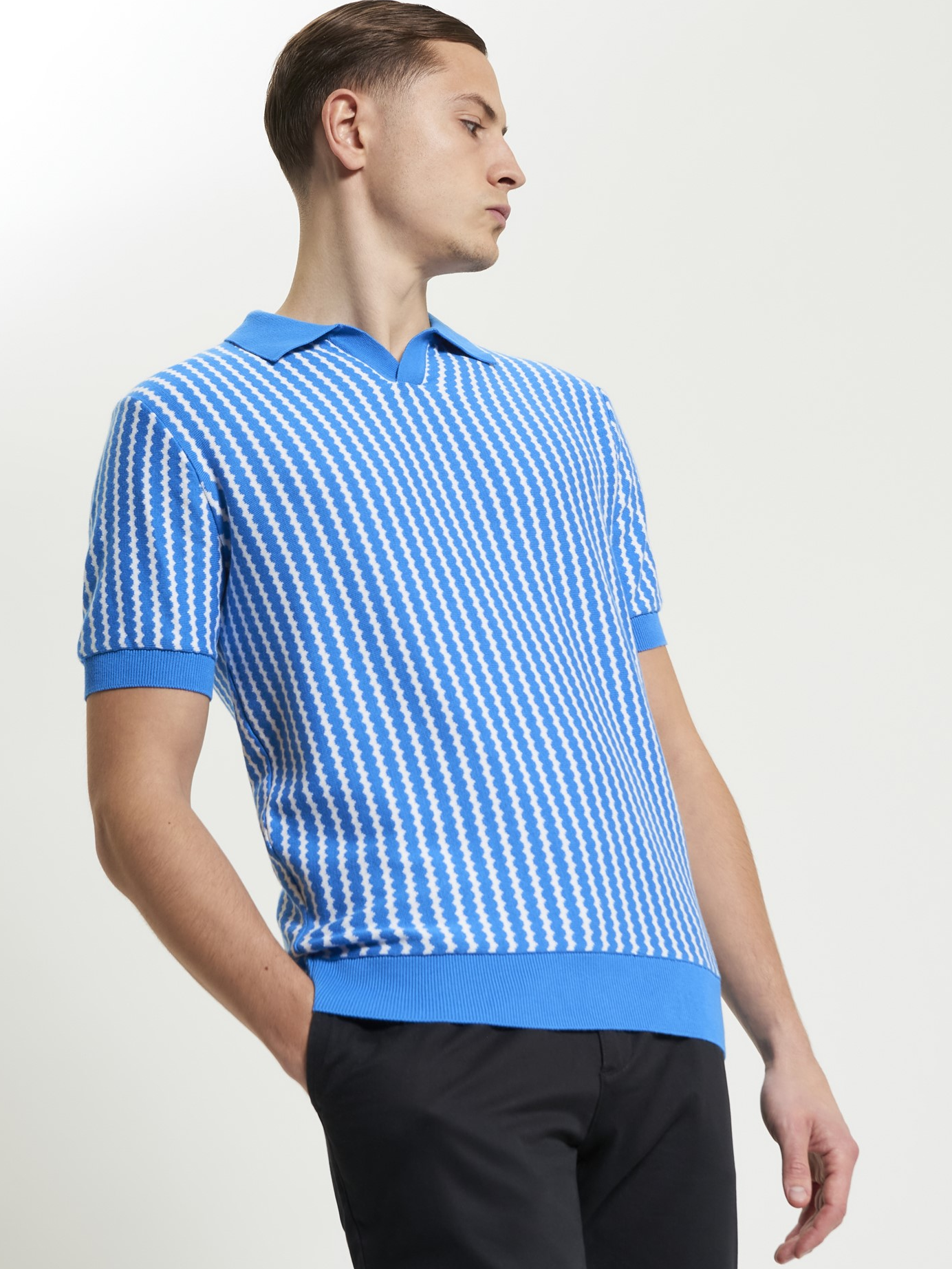 Ben Sherman Wave Knit Polo Shirt Blue