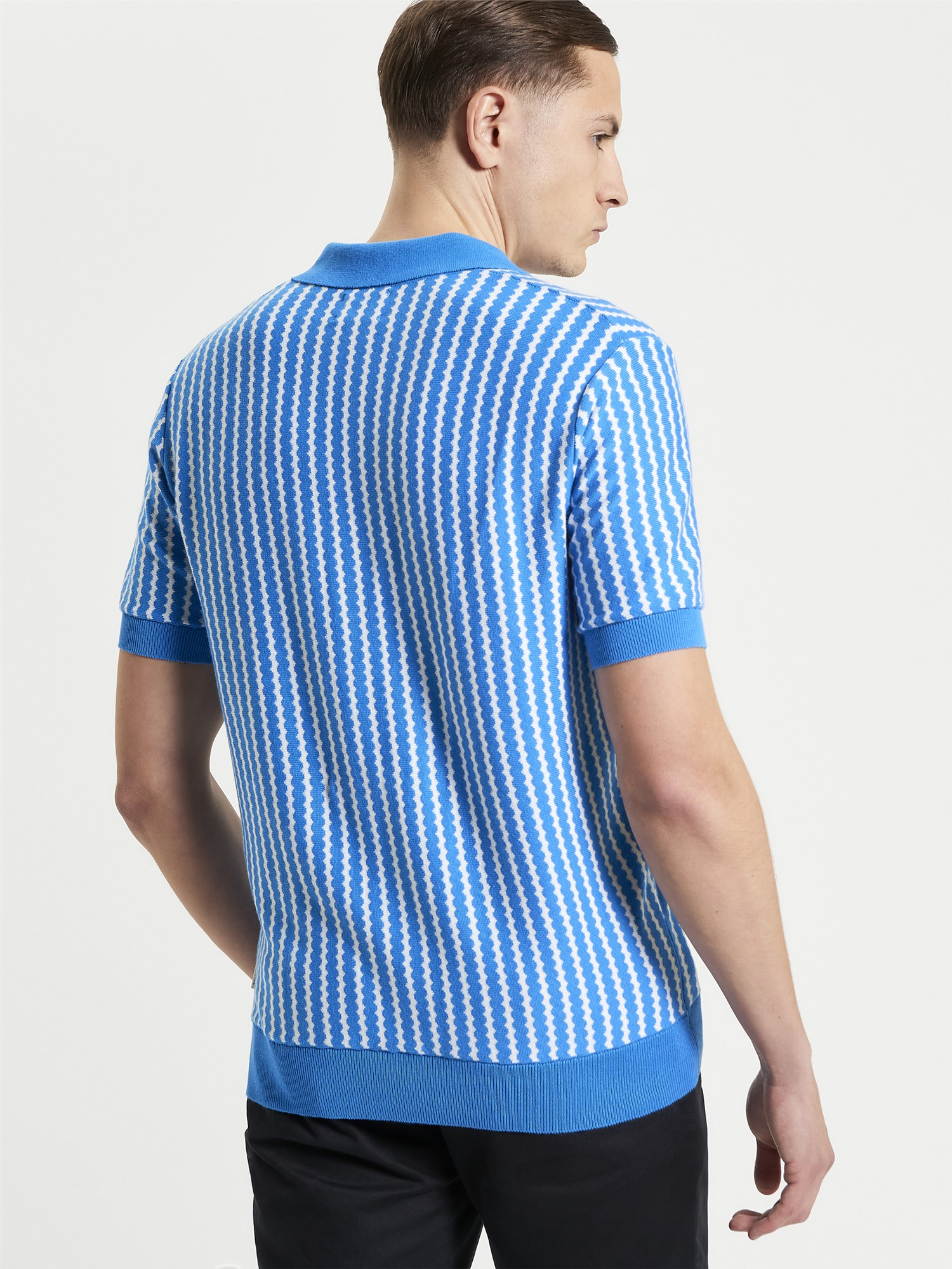 Ben Sherman Wave Knit Polo Shirt Blue