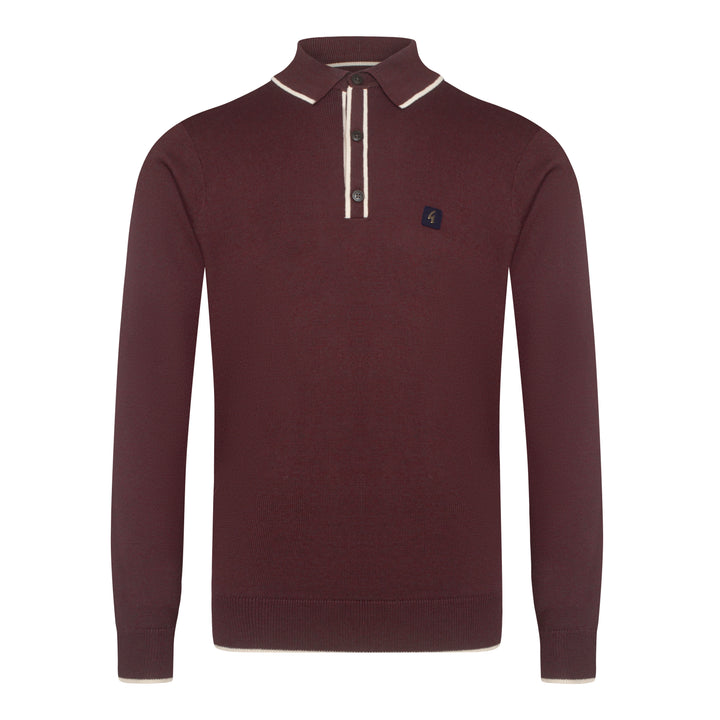 Gabicci Vintage Lineker Knit Polo Berry