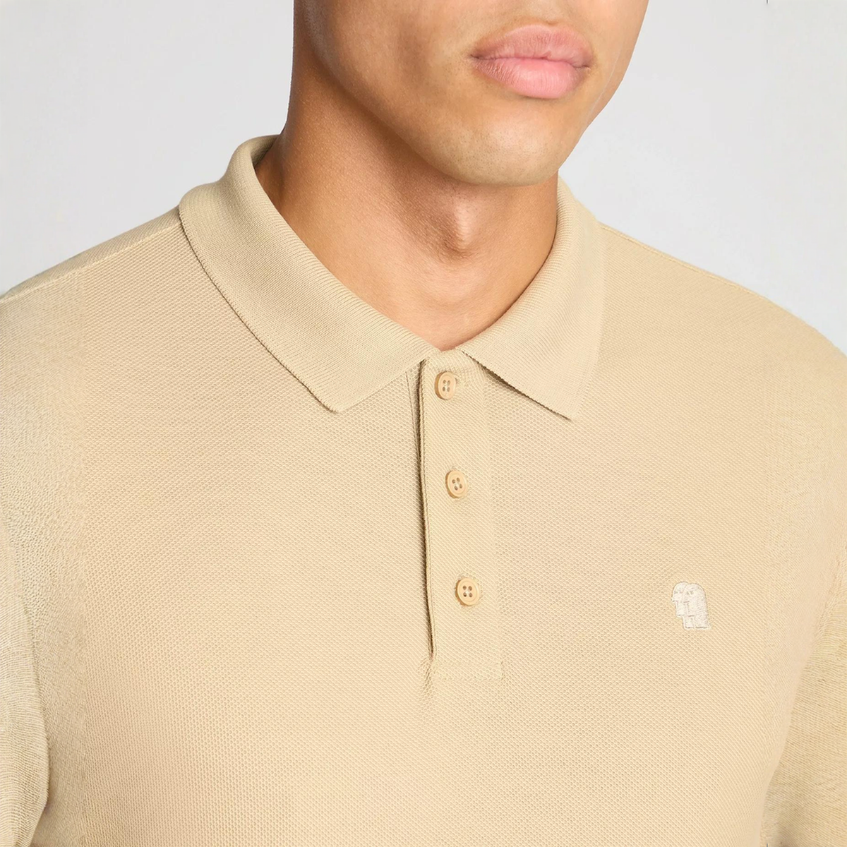 Remus Uomo Long Sleeve Polo Shirt Beige