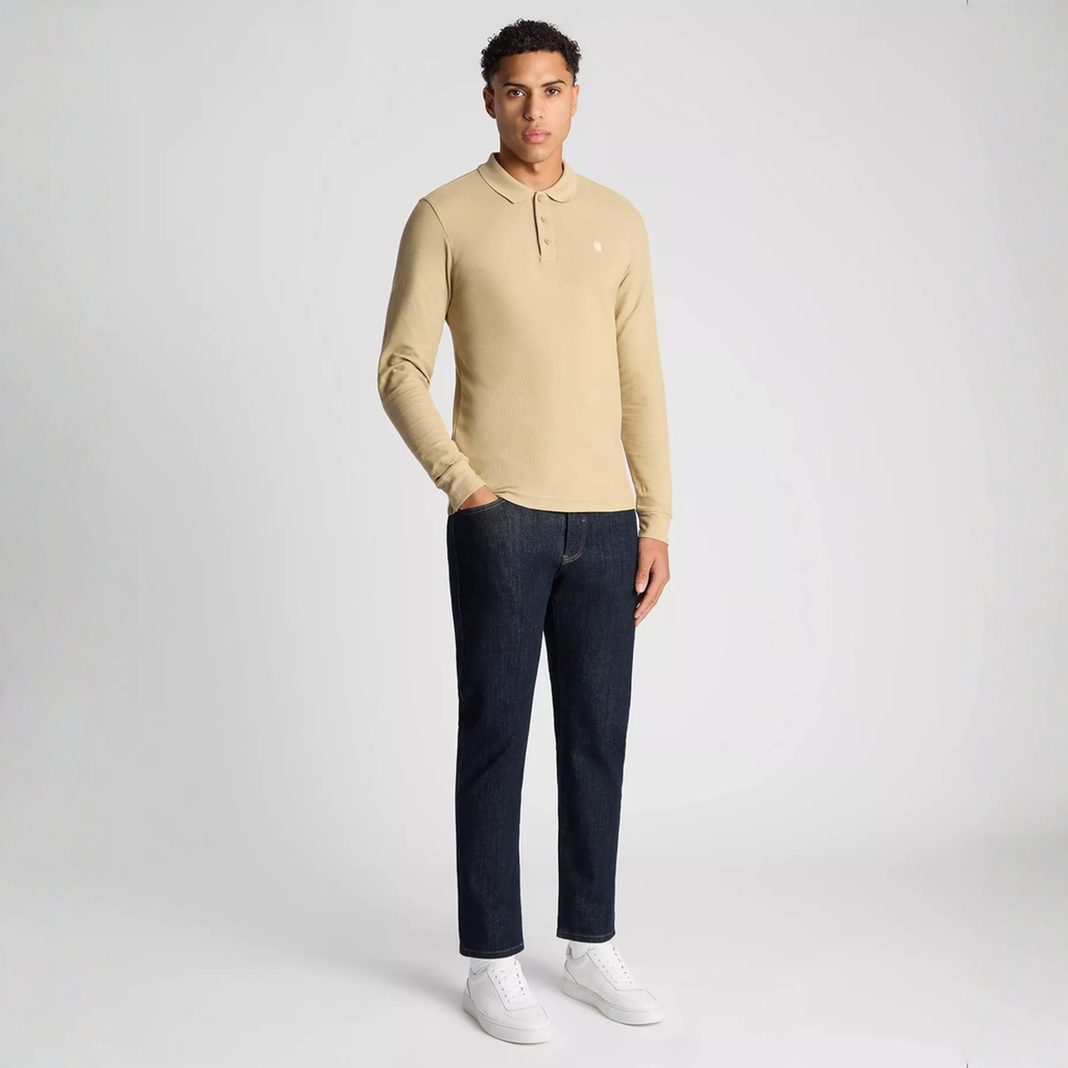 Remus Uomo Long Sleeve Polo Shirt Beige