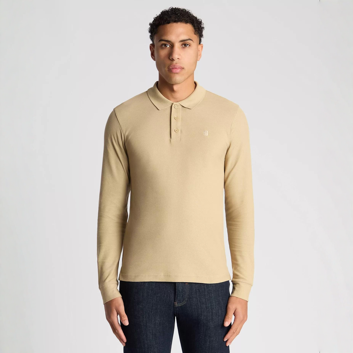 Remus Uomo Long Sleeve Polo Shirt Beige