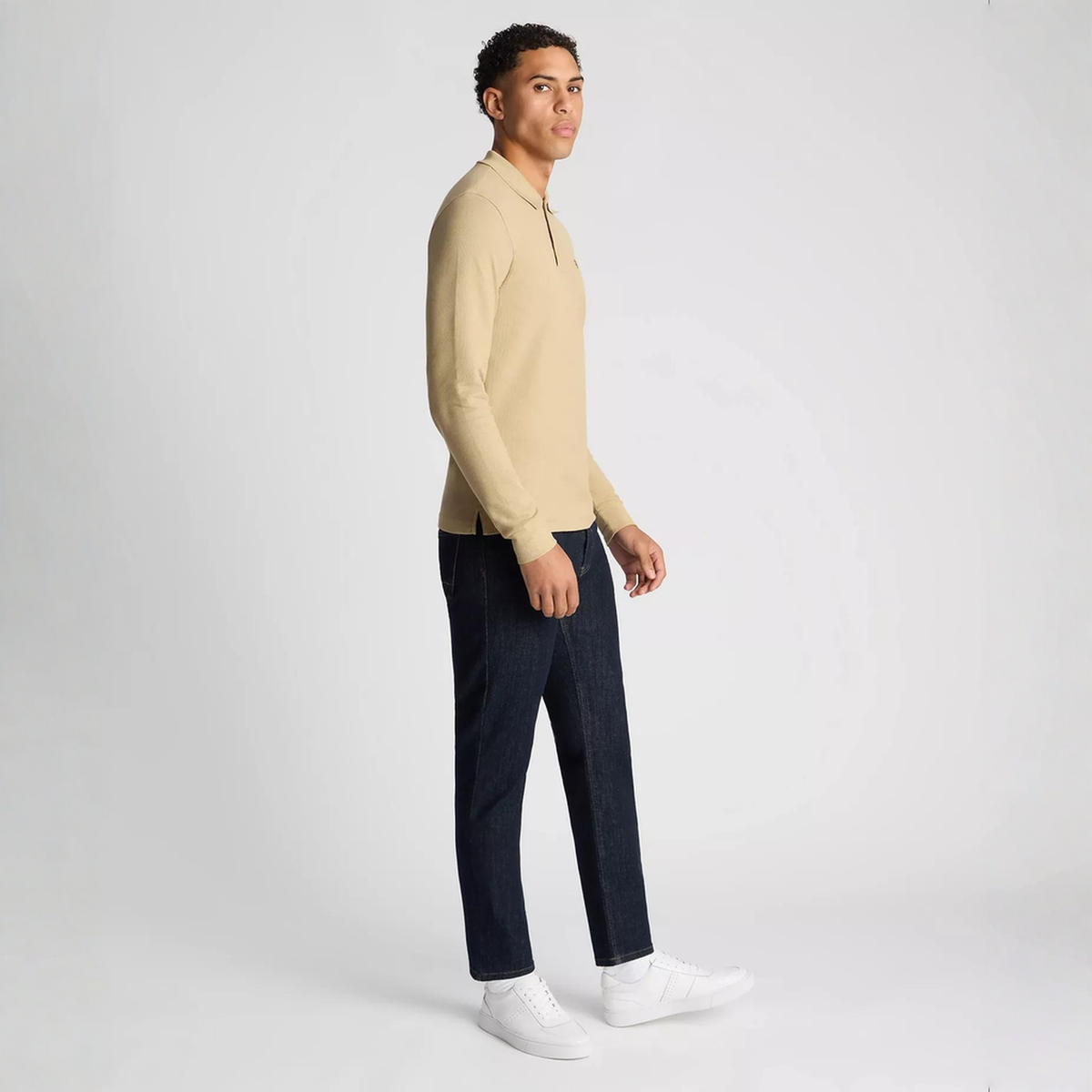 Remus Uomo Long Sleeve Polo Shirt Beige