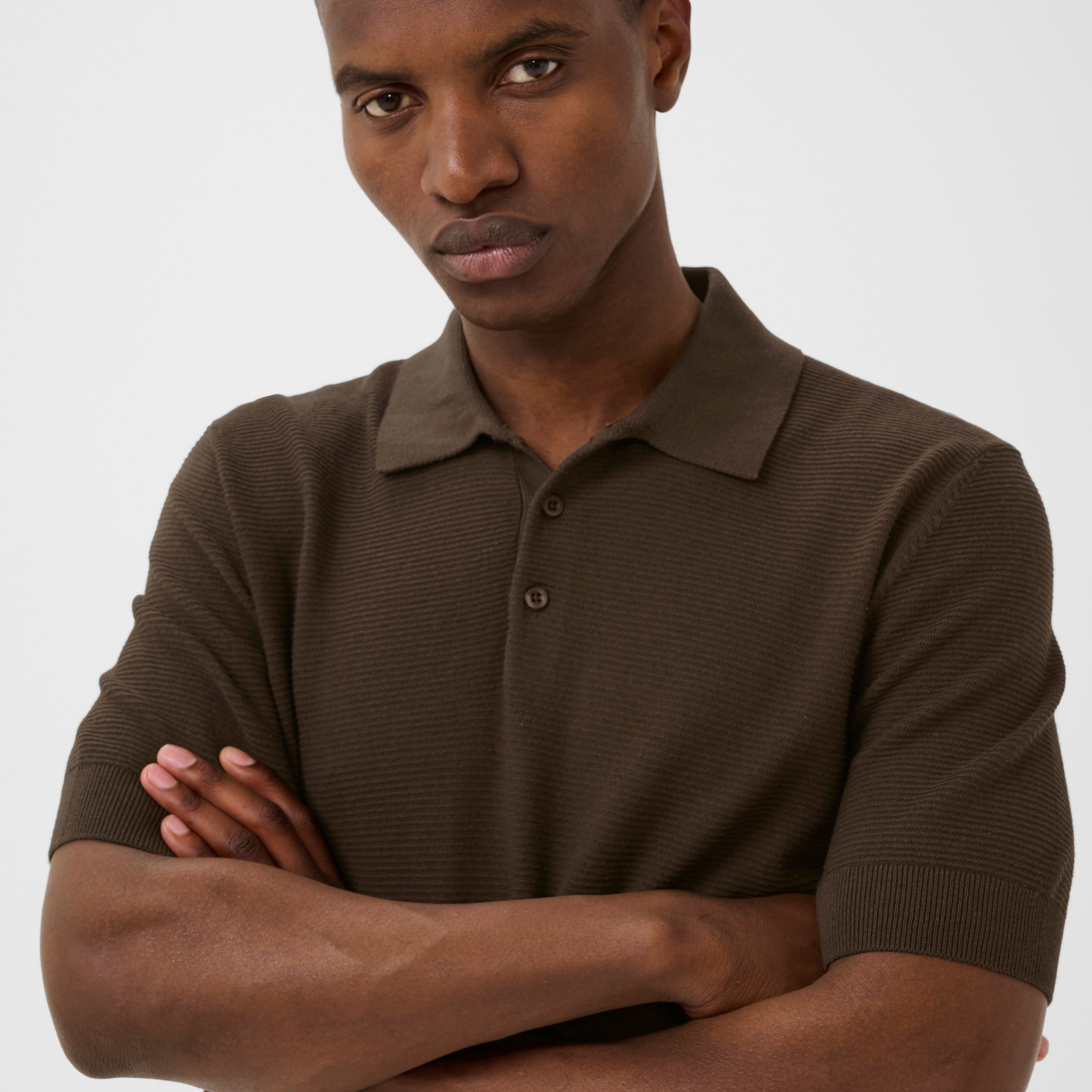 Matinique Textured Knit Polo Shirt Brown