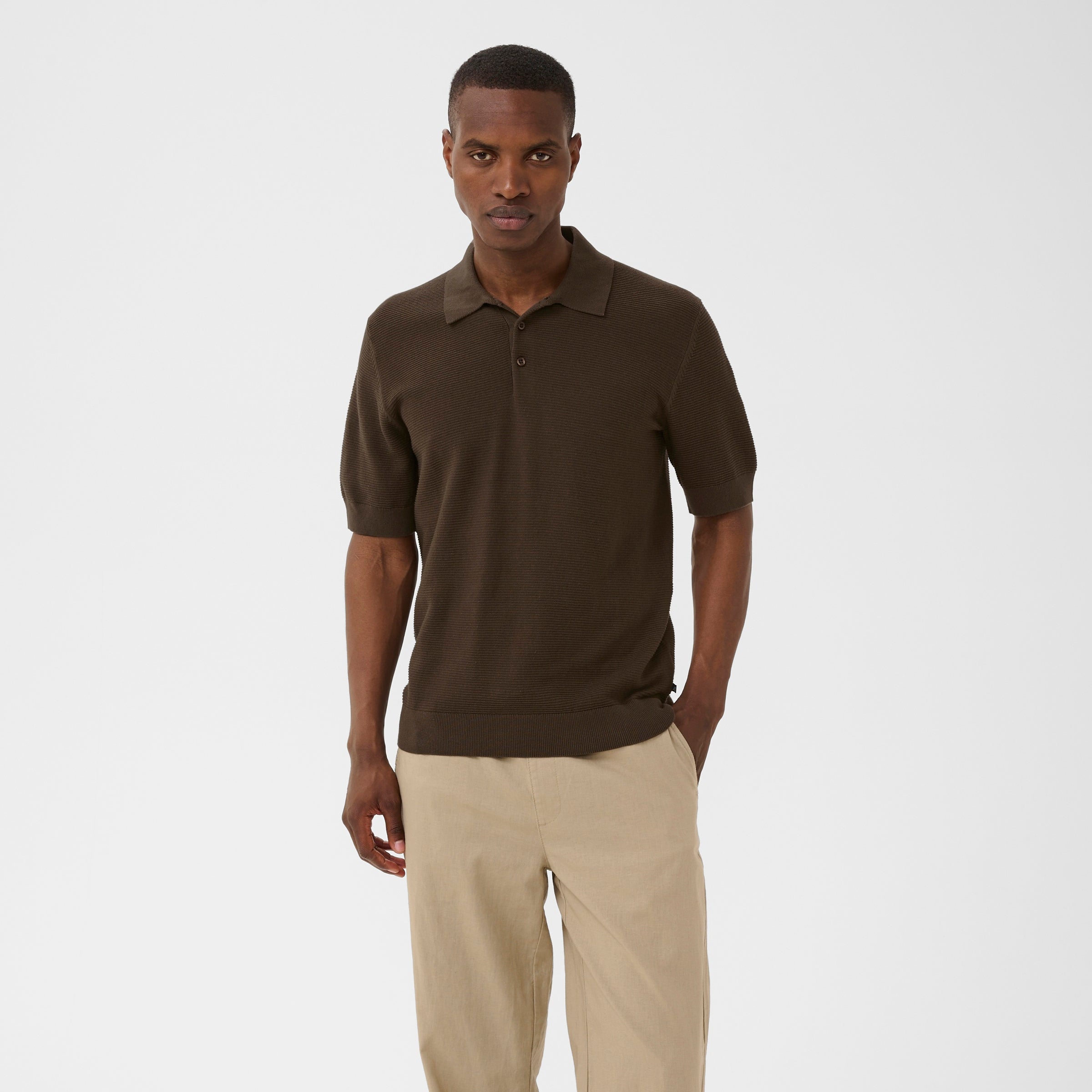 Matinique Textured Knit Polo Shirt Brown
