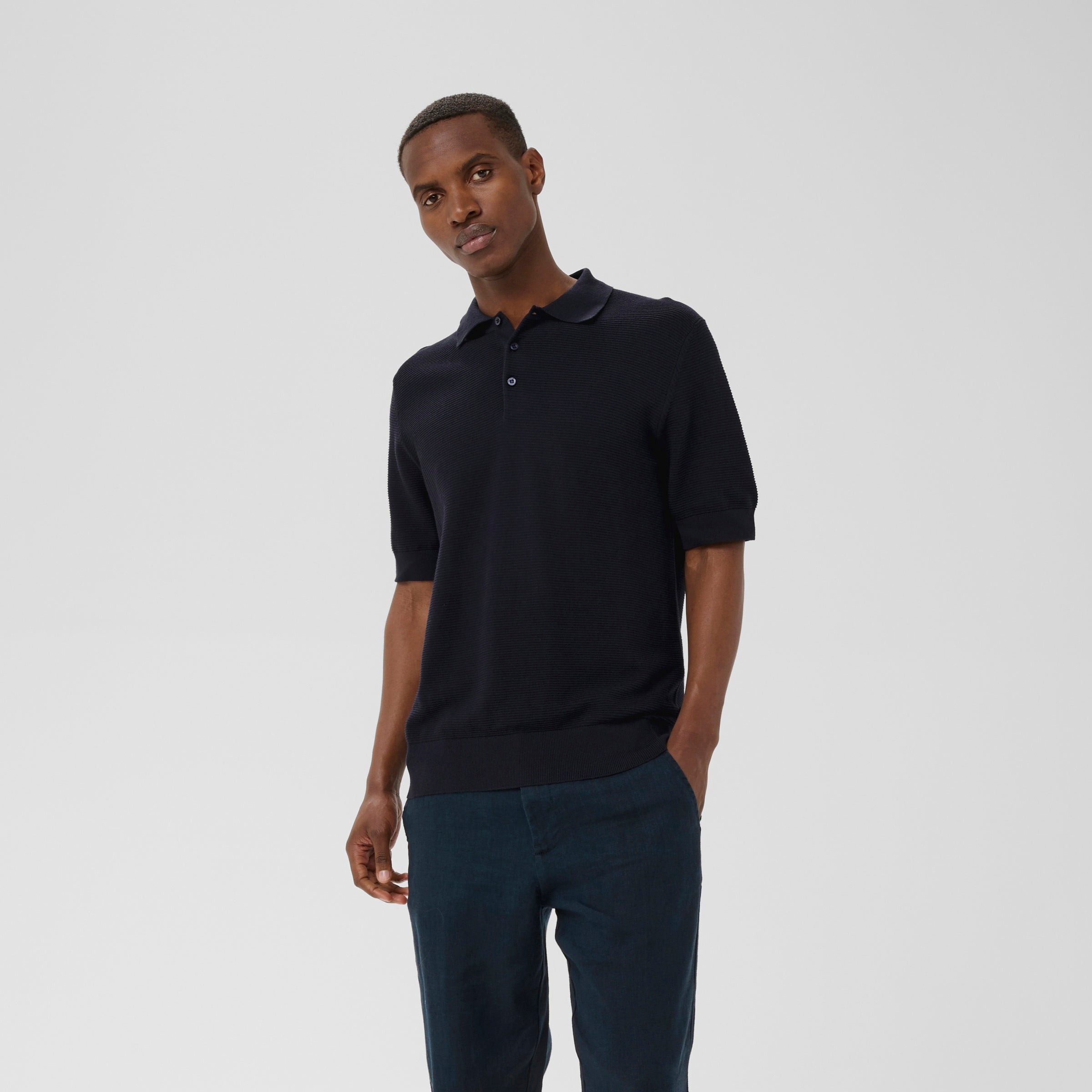 Matinique Textured Knit Polo Shirt Navy