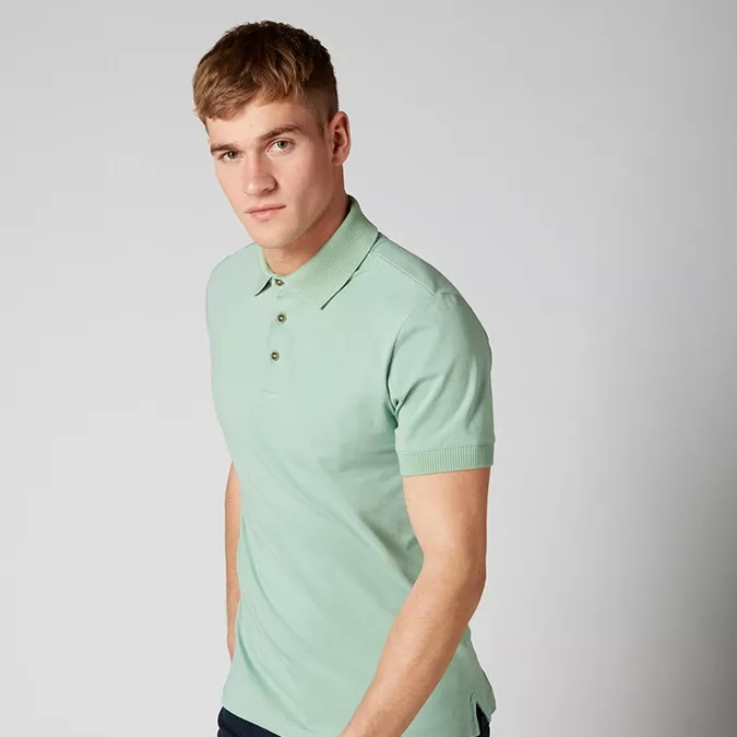Remus Uomo Ribbed Collar Polo Shirt Sage