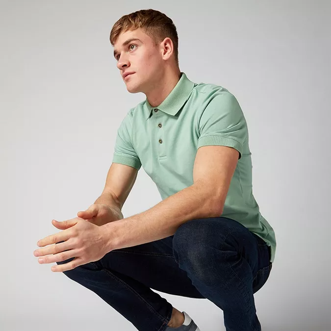 Remus Uomo Ribbed Collar Polo Shirt Sage