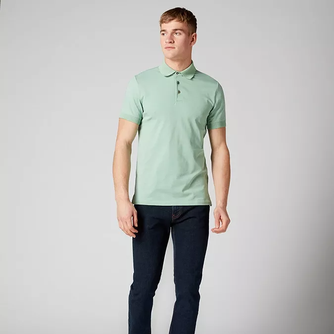 Remus Uomo Ribbed Collar Polo Shirt Sage