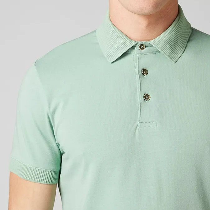 Remus Uomo Ribbed Collar Polo Shirt Sage