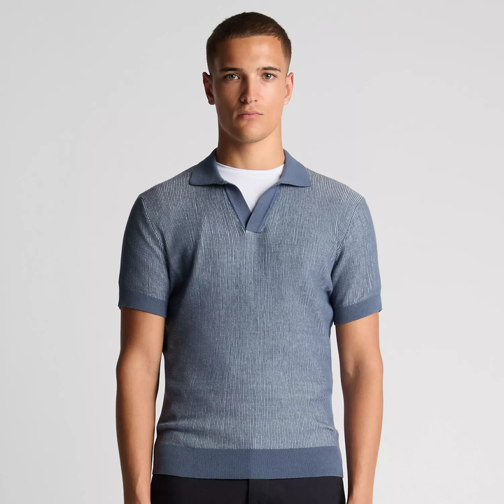 Remus Uomo Open Knit Polo Shirt Navy
