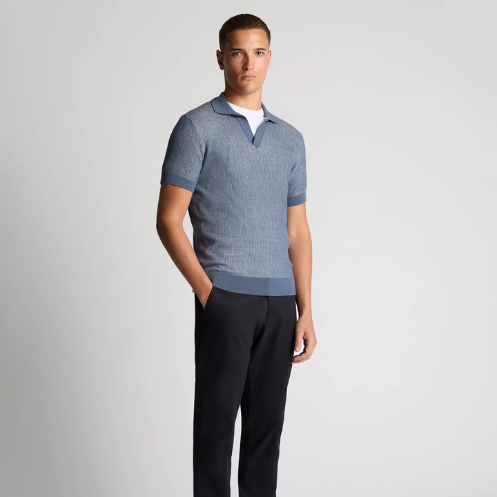 Remus Uomo Open Knit Polo Shirt Navy