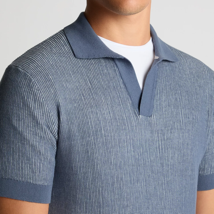 Remus Uomo Open Knit Polo Shirt Navy